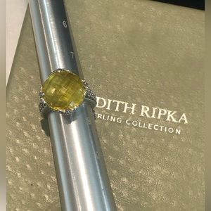 Judith Ripka ~ Lemon Quartz Lotus Prong Ring Sz 8.25 EUC Sterling silver